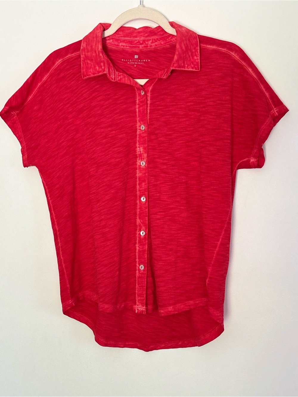 Elliott Lauren Washed Button Up Polo Shirt Oversized Small Boho Casual *E51